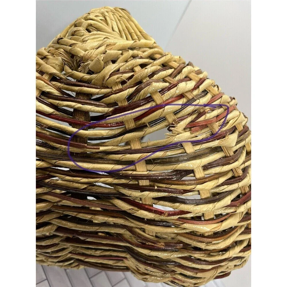 Vintage Primitive Gathering Basket Raw Curly Willow Handle Woven Large Farmhouse